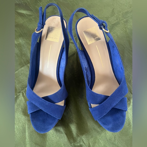 BEAUTIFUL ROYAL BLUE DOLCE VITA WEDGE SANDALS, size 10 - Picture 2 of 4